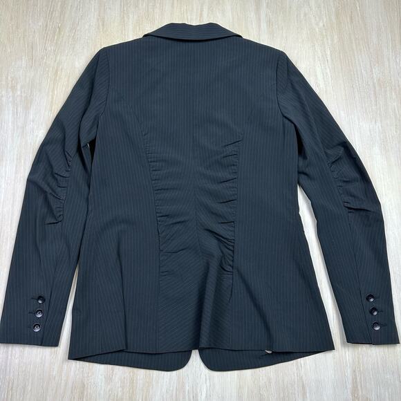 Cabi Black #601 Pinstripe Ruched Collar Fitted Preppy Career Blazer Jacket 6 - Picture 5 of 13